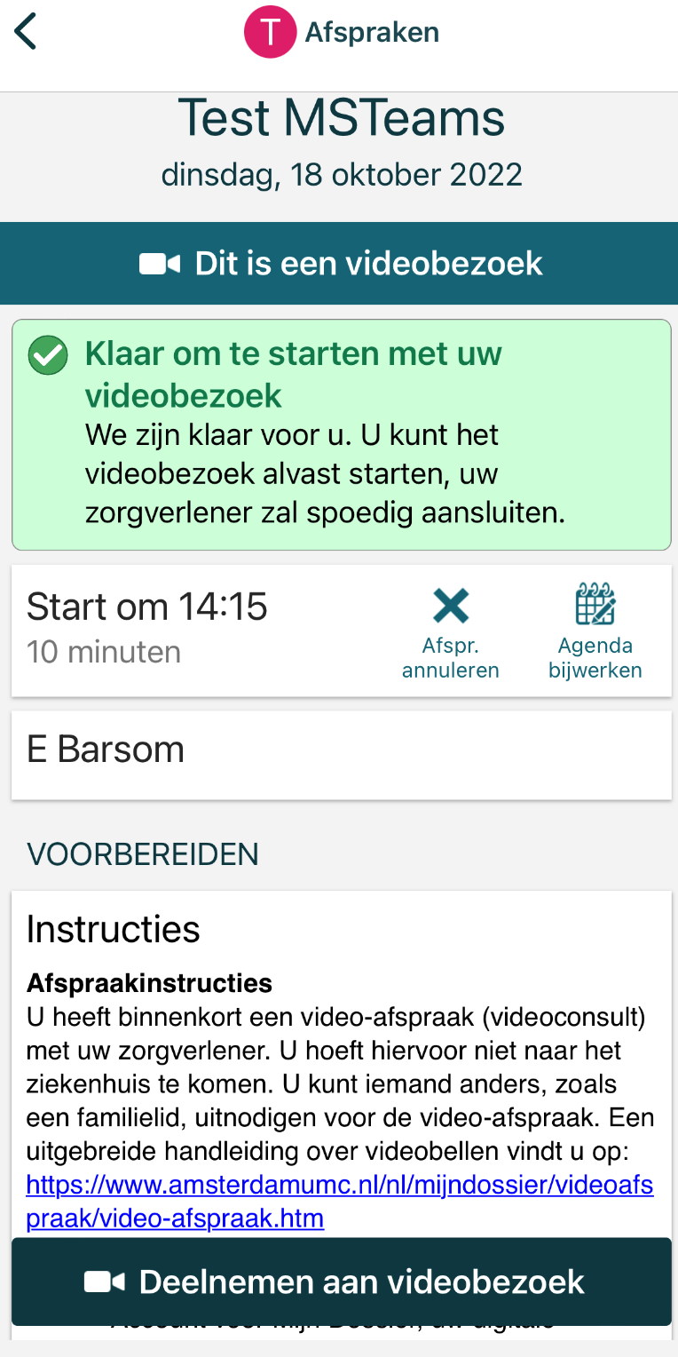 startpagina voor video afspraak