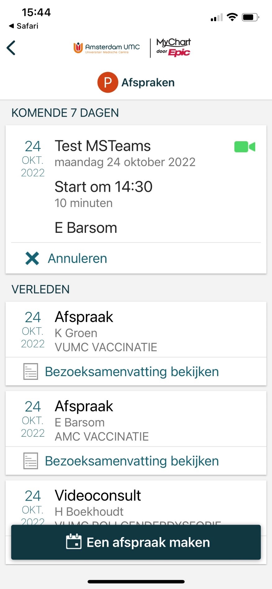 Afspraken en Bezoeken app pagina