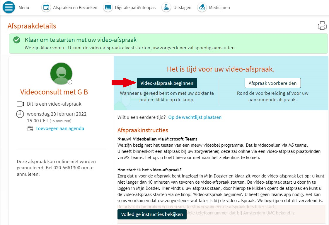 Log in op uw Mijn Dossier account via de app MyChart