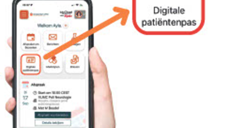 Plaats van de digitale patiëntenpas in het menu van Mijn Dossier