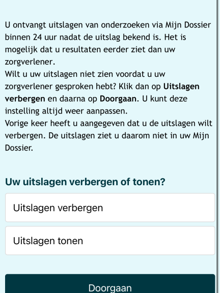 Uitslagen verbergen of uitslagen tonen in Mijn Dossier