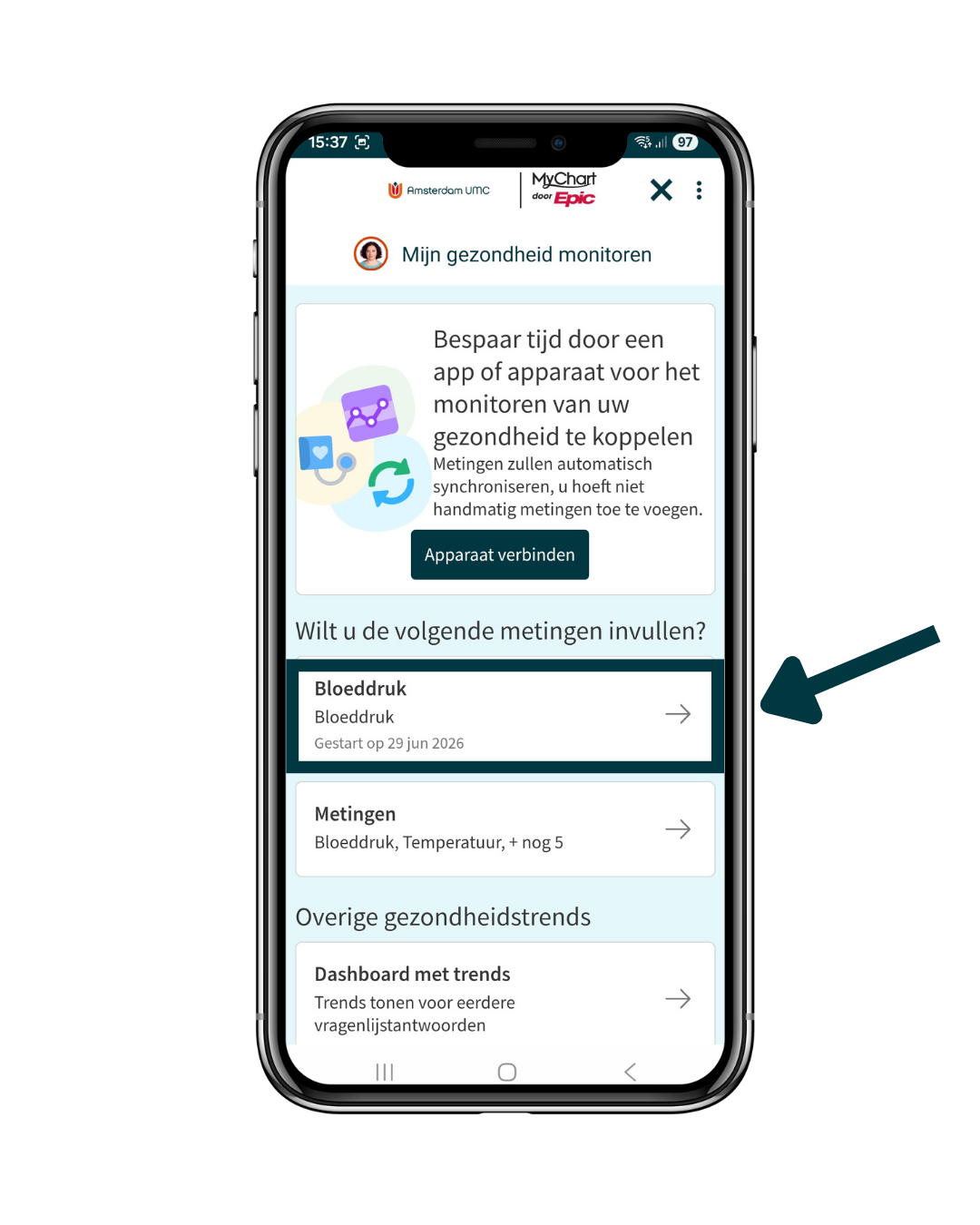 Doorgeven van de waarden van een bloeddrukmeting in Mijn Dossier