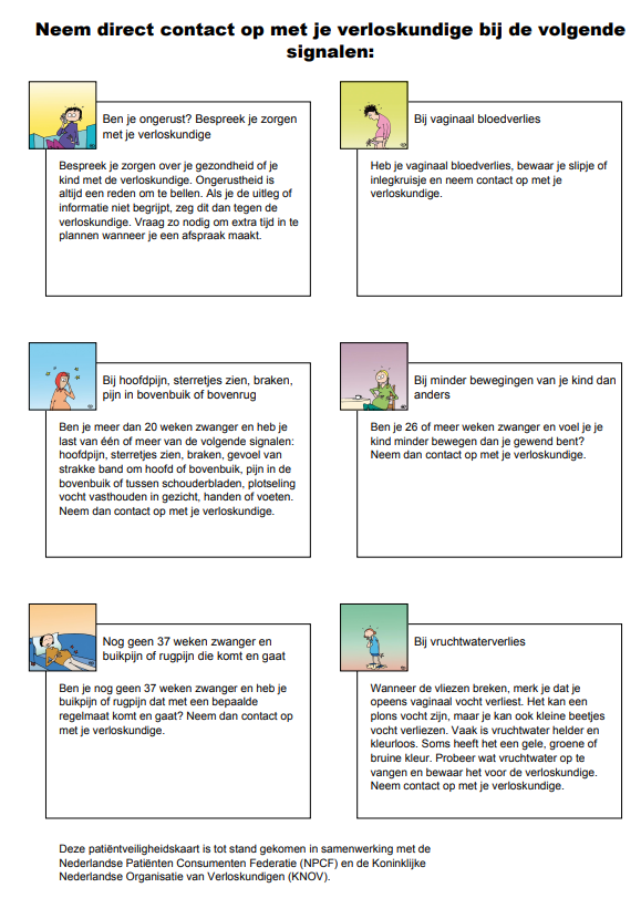 Signalen om direct contact op te nemen met uw verloskundige