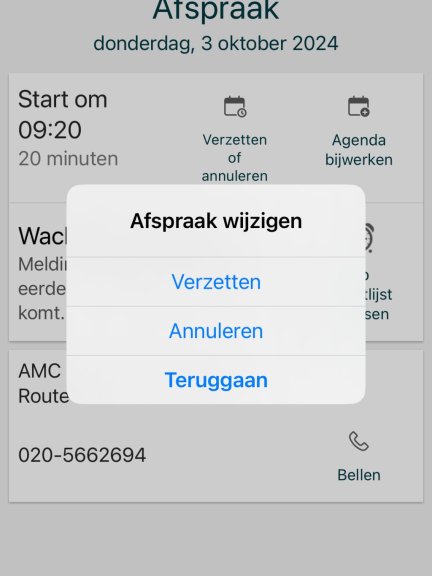 Afspraak verzetten(mijn dossier)