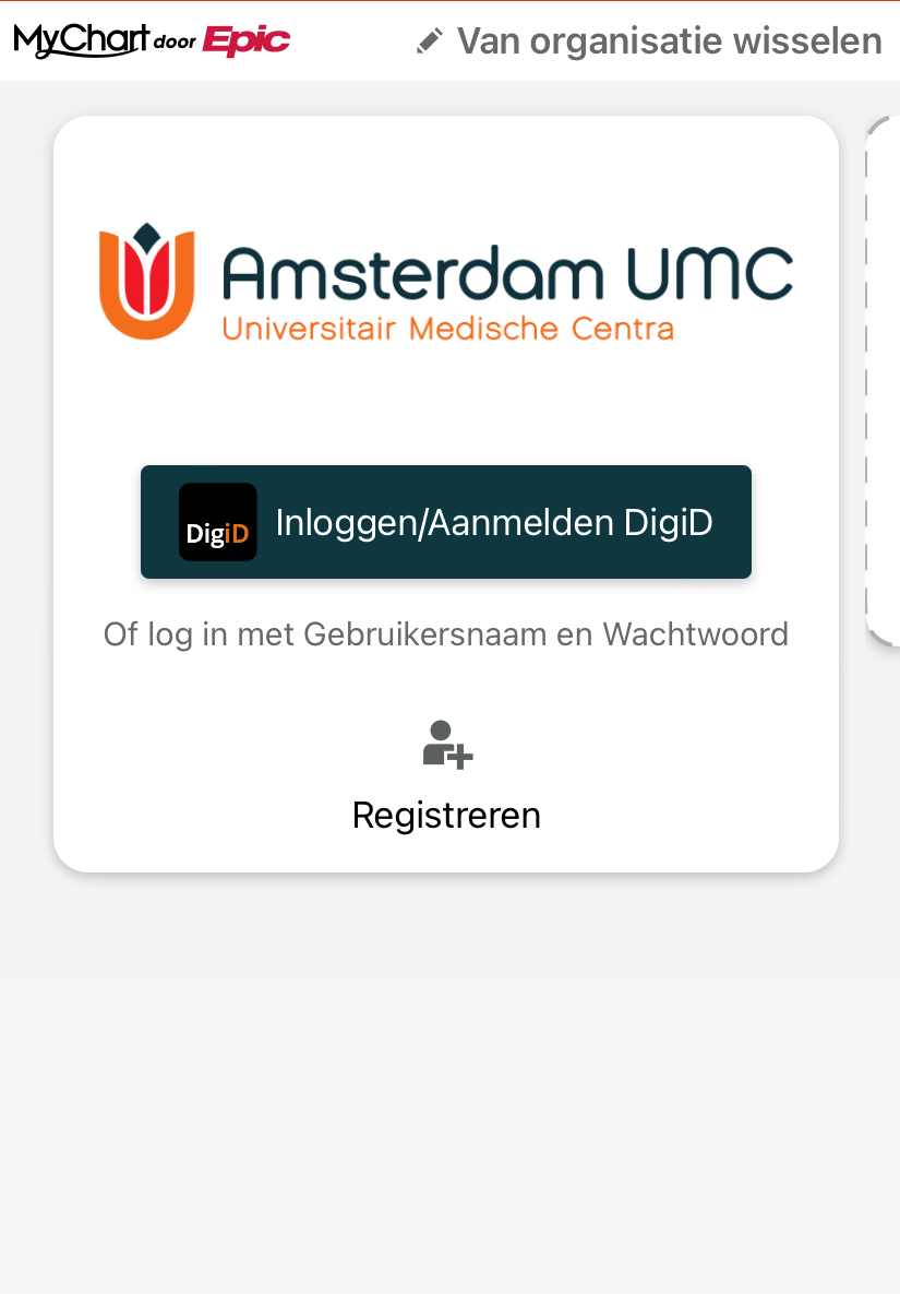Log in op uw Mijn Dossier account via de app MyChart