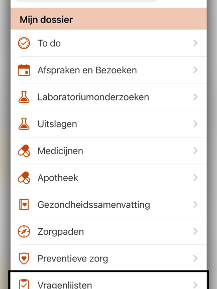 Plek van de vragenlijsten in Mijn Dossier van Amsterdam UMC